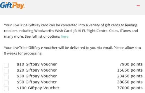 Live Tribe Gift Pay Reward Options