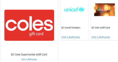 Rewards from $5 at GlobalTestMarket including Coles, Unicef Donation and WISH Woolworths Group eGift Cards.